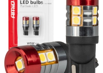 Amio - ΛΑΜΠΑΚΙΑ LED T10 W5W 12V/24V LED CAN-BUS 9xSMD 3030 ΛΕΥΚΟ ΦΩΣ 5.500K (ΣΕ ΧΡΩΜΑ ΚΟΚΚΙΝΟ-ΜΑΥΡΟ) - 2 ΤΕΜ. (04242/AM)