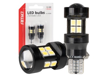 Amio - ΛΑΜΠΑΚΙΑ LED T15 W16W 12V/24V LED CAN-BUS 15xSMD 2835 ΛΕΥΚΟ ΦΩΣ 5.500K (ΣΕ ΧΡΩΜΑ ΜΑΥΡΟ) - 2 ΤΕΜ. (04245/AM)