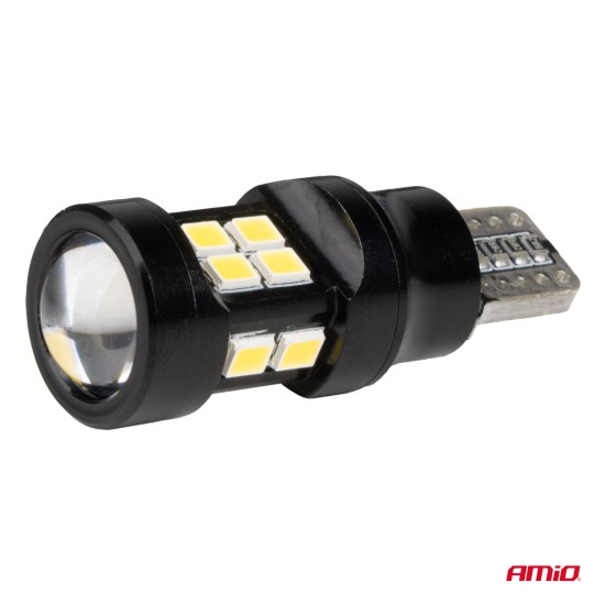 Amio - ΛΑΜΠΑΚΙΑ LED T15 W16W 12V/24V LED CAN-BUS 15xSMD 2835 ΛΕΥΚΟ ΦΩΣ 5.500K (ΣΕ ΧΡΩΜΑ ΜΑΥΡΟ) - 2 ΤΕΜ. (04245/AM)
