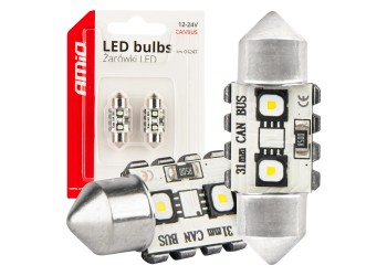 Amio - ΛΑΜΠΑΚΙΑ ΠΛΑΦΟΝΙΕΡΑΣ 31mm 12/24V C5W 5500K 12xSMD 3838 CAN-BUS FESTOON (ΛΕΥΚΟ) - 2 ΤΕΜ. (04247/AM)