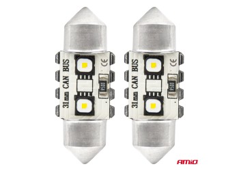 Amio - ΛΑΜΠΑΚΙΑ ΠΛΑΦΟΝΙΕΡΑΣ 31mm 12/24V C5W 5500K 12xSMD 3838 CAN-BUS FESTOON (ΛΕΥΚΟ) - 2 ΤΕΜ. (04247/AM)