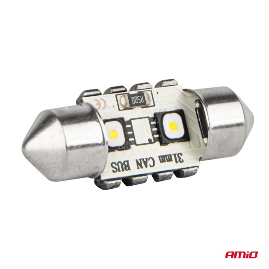 Amio - ΛΑΜΠΑΚΙΑ ΠΛΑΦΟΝΙΕΡΑΣ 31mm 12/24V C5W 5500K 12xSMD 3838 CAN-BUS FESTOON (ΛΕΥΚΟ) - 2 ΤΕΜ. (04247/AM)