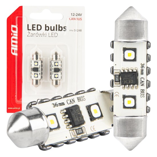 Amio - ΛΑΜΠΑΚΙΑ ΠΛΑΦΟΝΙΕΡΑΣ 36mm 12/24V C5W 5500K 12xSMD 3838 CAN-BUS FESTOON (ΛΕΥΚΟ) - 2 ΤΕΜ. (04248/AM)
