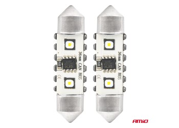 Amio - ΛΑΜΠΑΚΙΑ ΠΛΑΦΟΝΙΕΡΑΣ 36mm 12/24V C5W 5500K 12xSMD 3838 CAN-BUS FESTOON (ΛΕΥΚΟ) - 2 ΤΕΜ. (04248/AM)