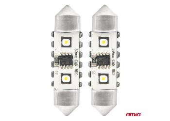 Amio - ΛΑΜΠΑΚΙΑ ΠΛΑΦΟΝΙΕΡΑΣ 39mm 12/24V C5W 5500K 12xSMD 3838 CAN-BUS FESTOON (ΛΕΥΚΟ) - 2 ΤΕΜ. (04249/AM)