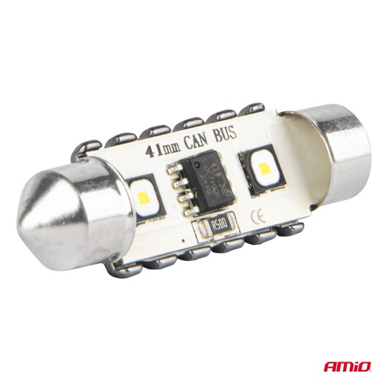 Amio - ΛΑΜΠΑΚΙΑ ΠΛΑΦΟΝΙΕΡΑΣ 41mm 12/24V C5W 5500K 12xSMD 3838 CAN-BUS FESTOON (ΛΕΥΚΟ) - 2 ΤΕΜ. (04250/AM)