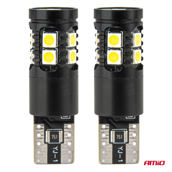 Amio - ΛΑΜΠΑΚΙΑ T10 W5W 12V/24V LED CAN-BUS 13xSMD 3030 ΛΕΥΚΟ 5500K - 2 ΤΕΜ. (04259/AM)