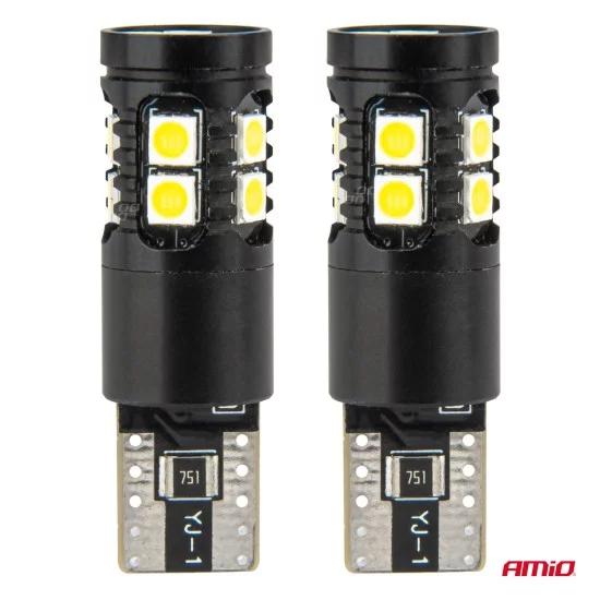 Amio - ΛΑΜΠΑΚΙΑ T10 W5W 12V/24V LED CAN-BUS 13xSMD 3030 ΛΕΥΚΟ 5500K - 2 ΤΕΜ. (04259/AM)