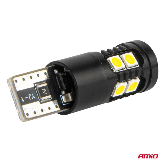 Amio - ΛΑΜΠΑΚΙΑ T10 W5W 12V/24V LED CAN-BUS 13xSMD 3030 ΛΕΥΚΟ 5500K - 2 ΤΕΜ. (04259/AM)