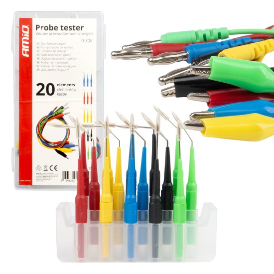 Amio - ΔΟΚΙΜΑΣΤΙΚΑ ΚΑΛΩΔΙΑ (ΤΕΣΤΕΡ) ΜΕ ΔΟΚΙΜΑΣΤΙΚΕΣ ΜΥΤΕΣ/ΤΣΙΜΠΙΔΑΚΙΑ/ΑΚΡΟΔΕΚΤΕΣ (ΚΡΟΚΟΔΕΙΛΑΚΙΑ) - 20 ΤΕΜ. (04274/AM)