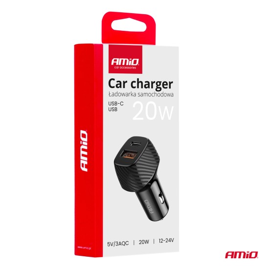 Amio - ΦΟΡΤΙΣΤΗΣ ΑΝΑΠΤΗΡΑ ΜΕ 2 ΘΥΡΕΣ USB-A QUICK CHARGE+USB-C 20W ΜΑΥΡΟ - 1 Τεμ. (04282/AM)