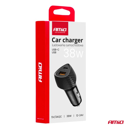 Amio - ΦΟΡΤΙΣΤΗΣ ΑΝΑΠΤΗΡΑ ΜΕ 2 ΘΥΡΕΣ USB-A QUICK CHARGE+USB-C 38W ΜΑΥΡΟ - 1 Τεμ. (04283/AM)