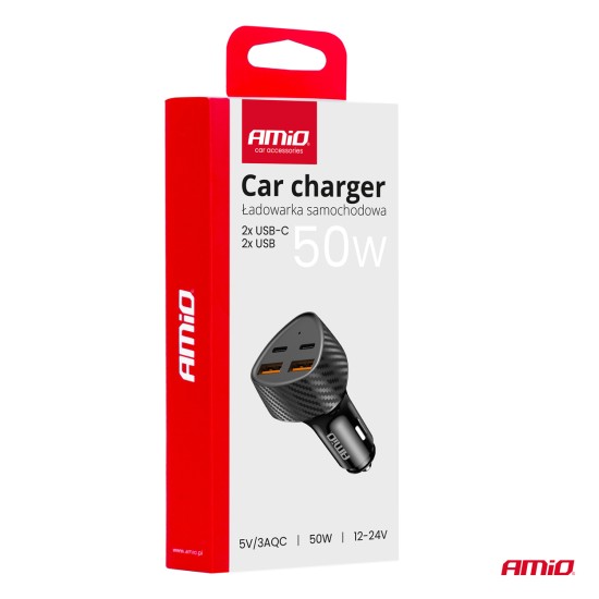 Amio - ΦΟΡΤΙΣΤΗΣ ΑΝΑΠΤΗΡΑ ΜΕ 4 ΘΥΡΕΣ 2xUSB-A+2xUSB-C 50W ΜΑΥΡΟ - 1 Τεμ. (04284/AM)