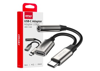 Amio - ΚΑΛΩΔΙΟ ΦΟΡΤΙΣΗΣ USB ΑΠΟ USB-C ΣΕ USB-C & ΑΝΤΑΠΤΟΡΑΣ ΑΚΟΥΣΤΙΚΩΝ MINI JACK 3.5mm ΘΗΛΥΚΟ 10cm - 1 Τεμ. (04295/AM)