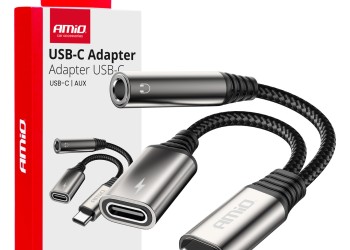 Amio - ΚΑΛΩΔΙΟ ΦΟΡΤΙΣΗΣ USB ΑΠΟ USB-C ΣΕ USB-C & ΑΝΤΑΠΤΟΡΑΣ ΑΚΟΥΣΤΙΚΩΝ MINI JACK 3.5mm ΘΗΛΥΚΟ 10cm - 1 Τεμ. (04295/AM)