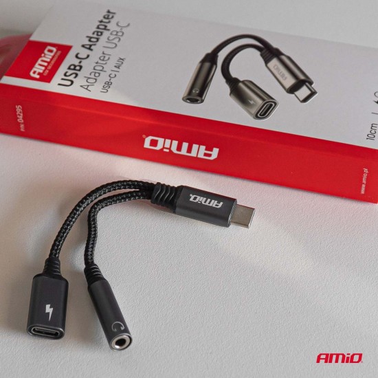 Amio - ΚΑΛΩΔΙΟ ΦΟΡΤΙΣΗΣ USB ΑΠΟ USB-C ΣΕ USB-C & ΑΝΤΑΠΤΟΡΑΣ ΑΚΟΥΣΤΙΚΩΝ MINI JACK 3.5mm ΘΗΛΥΚΟ 10cm - 1 Τεμ. (04295/AM)