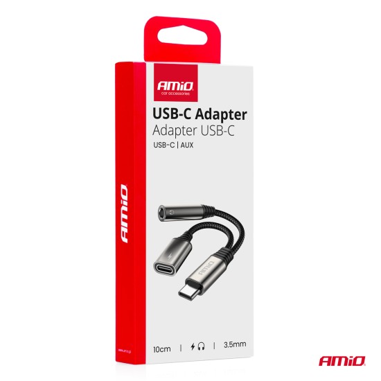 Amio - ΚΑΛΩΔΙΟ ΦΟΡΤΙΣΗΣ USB ΑΠΟ USB-C ΣΕ USB-C & ΑΝΤΑΠΤΟΡΑΣ ΑΚΟΥΣΤΙΚΩΝ MINI JACK 3.5mm ΘΗΛΥΚΟ 10cm - 1 Τεμ. (04295/AM)
