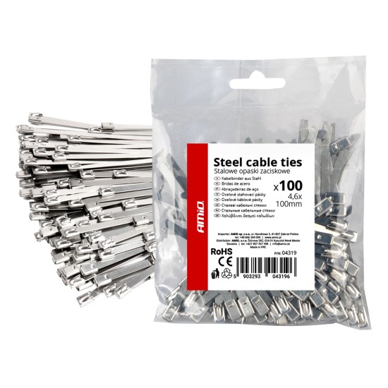 Amio - ΔΕΜΑΤΙΚΑ/ΔΕΤΙΚΑ ΚΑΛΩΔΙΩΝ TIE WRAP (ΤΑΙΡΑΠ) ΜΕΤΑΛΛΙΚΑ 4,6 x 100mm - 100 ΤΕΜ. (04319/AM)