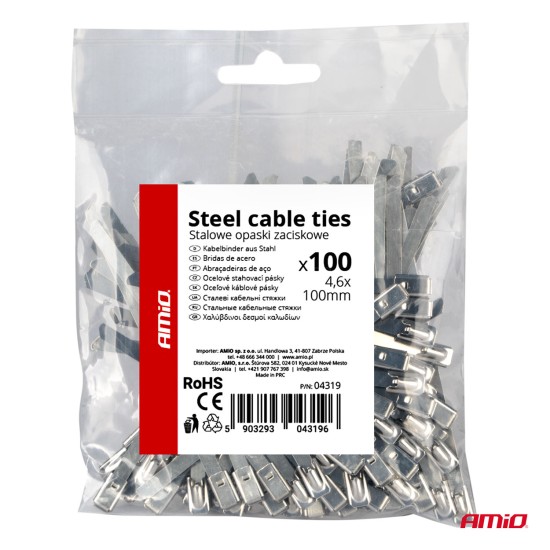 Amio - ΔΕΜΑΤΙΚΑ/ΔΕΤΙΚΑ ΚΑΛΩΔΙΩΝ TIE WRAP (ΤΑΙΡΑΠ) ΜΕΤΑΛΛΙΚΑ 4,6 x 100mm - 100 ΤΕΜ. (04319/AM)