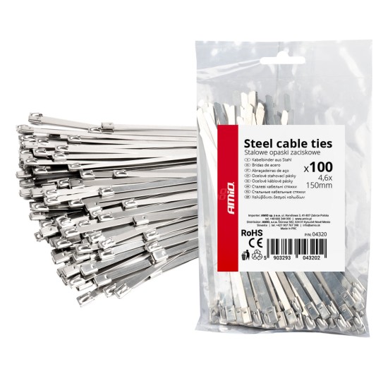 Amio - ΔΕΜΑΤΙΚΑ/ΔΕΤΙΚΑ ΚΑΛΩΔΙΩΝ TIE WRAP (ΤΑΙΡΑΠ) ΜΕΤΑΛΛΙΚΑ 4,6 x 150mm - 100 ΤΕΜ. (04320/AM)