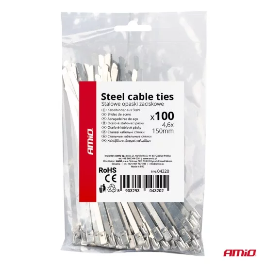 Amio - ΔΕΜΑΤΙΚΑ/ΔΕΤΙΚΑ ΚΑΛΩΔΙΩΝ TIE WRAP (ΤΑΙΡΑΠ) ΜΕΤΑΛΛΙΚΑ 4,6 x 150mm - 100 ΤΕΜ. (04320/AM)