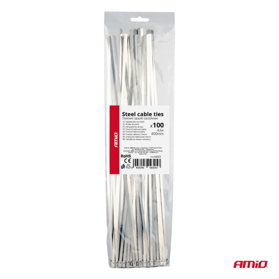 Amio - ΔΕΜΑΤΙΚΑ/ΔΕΤΙΚΑ ΚΑΛΩΔΙΩΝ TIE WRAP (ΤΑΙΡΑΠ) ΜΕΤΑΛΛΙΚΑ 4,6 x 400mm - 100 ΤΕΜ. (04325/AM)