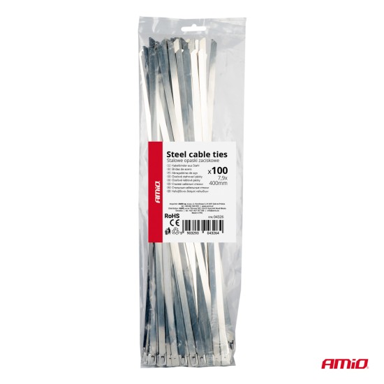 Amio - ΔΕΜΑΤΙΚΑ/ΔΕΤΙΚΑ ΚΑΛΩΔΙΩΝ TIE WRAP (ΤΑΙΡΑΠ) ΜΕΤΑΛΛΙΚΑ 7,9 x 400mm - 100 ΤΕΜ. (04326/AM)
