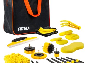 Amio - ΒΟΥΡΤΣΕΣ ΚΑΘΑΡΙΣΜΟΥ ΚΑΙ ΓΥΑΛΙΣΜΑΤΟΣ ΣΕΤ 21ΤΕΜ ΓΙΑ ΔΡΑΠΑΝΟ ΣΕ ΤΣΑΝΤΑ ΚΙΤΡΙΝΟ ΧΡΩΜΑ - 21 Τεμ. (04329/AM)