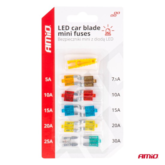 Amio - ΑΣΦΑΛΕΙΕΣ MINI BLADE (ΜΑΧΑΙΡΩΤΕΣ) & ΕΡΓΑΛΕΙΟ ΑΦΑΙΡΕΣΗΣ ΚΑΡΤΕΛΑ (5A/10A/15A/ 20A/25A) -10 ΤΕΜ. (04340/AM)
