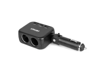 Amio - ΑΝΤΑΠΤΟΡΑΣ ΑΝΑΠΤΗΡΑ 12/24V 100W ΜΑΥΡΟΣ/2 ΘΕΣΕΙΣ/1xUSB-A+1xUSB-C/ΠΕΡΙΣΤΡΟΦΗ 180 ΜΟΙΡΩΝ - 1 ΤΕΜ. (04357/AM)