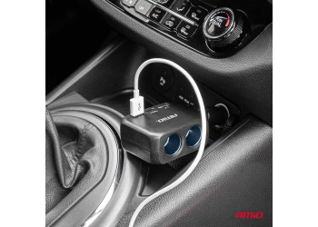 Amio - ΑΝΤΑΠΤΟΡΑΣ ΑΝΑΠΤΗΡΑ 12/24V 100W ΜΑΥΡΟΣ/2 ΘΕΣΕΙΣ/1xUSB-A+1xUSB-C/ΠΕΡΙΣΤΡΟΦΗ 180 ΜΟΙΡΩΝ - 1 ΤΕΜ. (04357/AM)