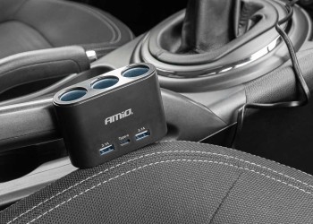 Amio - ΑΝΤΑΠΤΟΡΑΣ ΑΝΑΠΤΗΡΑ 12/24V 120W ΜΑΥΡΟΣ/3 ΘΕΣΕΙΣ/2xUSB-A+1xUSB-C ΤΑΧΕΙΑΣ ΦΟΡΤΙΣΗΣ/ΚΑΛΩΔΙΟ 70cm - 1 Τεμ. (04361/AM)