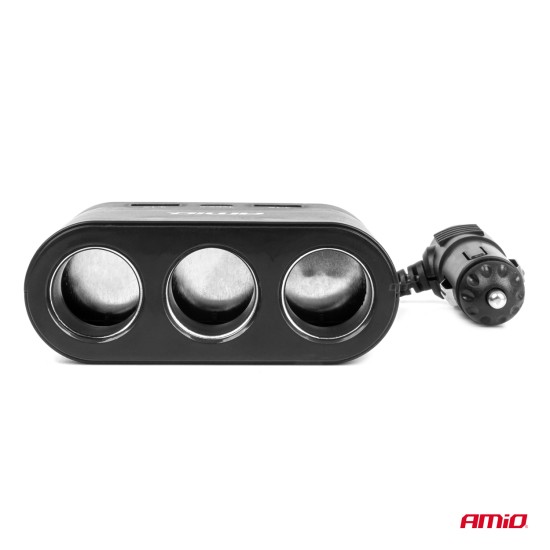Amio - ΑΝΤΑΠΤΟΡΑΣ ΑΝΑΠΤΗΡΑ 12/24V 120W ΜΑΥΡΟΣ/3 ΘΕΣΕΙΣ/2xUSB-A+1xUSB-C ΤΑΧΕΙΑΣ ΦΟΡΤΙΣΗΣ/ΚΑΛΩΔΙΟ 70cm - 1 Τεμ. (04361/AM)