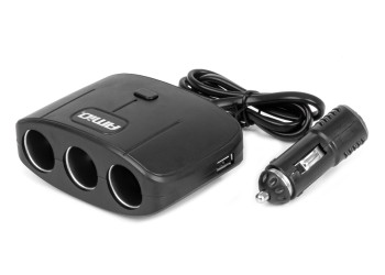 Amio - ΑΝΤΑΠΤΟΡΑΣ ΑΝΑΠΤΗΡΑ 12/24V 100W ΜΑΥΡΟΣ/3 ΘΕΣΕΙΣ/2xUSB-A /ΚΟΥΜΠΙ ON-OFF/ΚΑΛΩΔΙΟ 70cm - 1 Τεμ. (04362/AM)