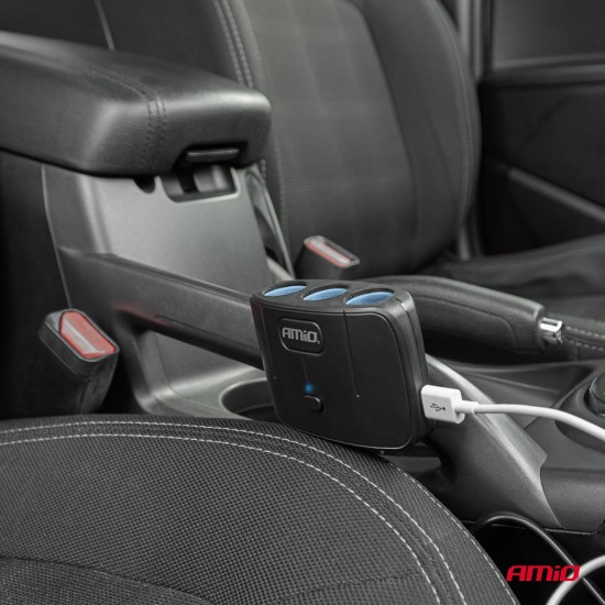 Amio - ΑΝΤΑΠΤΟΡΑΣ ΑΝΑΠΤΗΡΑ 12/24V 100W ΜΑΥΡΟΣ/3 ΘΕΣΕΙΣ/2xUSB-A /ΚΟΥΜΠΙ ON-OFF/ΚΑΛΩΔΙΟ 70cm - 1 Τεμ. (04362/AM)