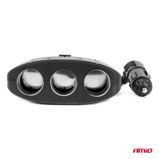 Amio - ΑΝΤΑΠΤΟΡΑΣ ΑΝΑΠΤΗΡΑ 12/24V 100W ΜΑΥΡΟΣ/3 ΘΕΣΕΙΣ/2xUSB-A /ΚΟΥΜΠΙ ON-OFF/ΚΑΛΩΔΙΟ 70cm - 1 Τεμ. (04362/AM)