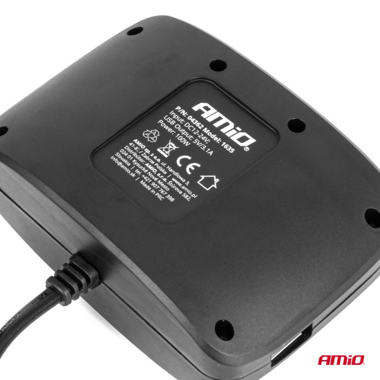 Amio - ΑΝΤΑΠΤΟΡΑΣ ΑΝΑΠΤΗΡΑ 12/24V 100W ΜΑΥΡΟΣ/3 ΘΕΣΕΙΣ/2xUSB-A /ΚΟΥΜΠΙ ON-OFF/ΚΑΛΩΔΙΟ 70cm - 1 Τεμ. (04362/AM)