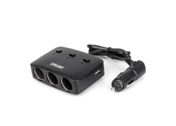 Amio - ΑΝΤΑΠΤΟΡΑΣ ΑΝΑΠΤΗΡΑ 12/24V 100W ΜΑΥΡΟΣ/3 ΘΕΣΕΙΣ/2xUSB-A /ΚΟΥΜΠΙ ON-OFF/ΕΝΔΕΙΞΗ LED/ΚΑΛΩΔΙΟ 70cm - 1 Τεμ. (04363/AM)