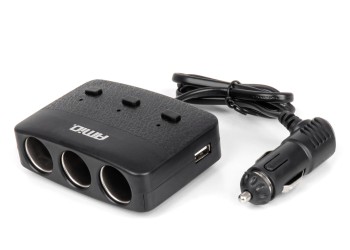 Amio - ΑΝΤΑΠΤΟΡΑΣ ΑΝΑΠΤΗΡΑ 12/24V 100W ΜΑΥΡΟΣ/3 ΘΕΣΕΙΣ/2xUSB-A /ΚΟΥΜΠΙ ON-OFF/ΕΝΔΕΙΞΗ LED/ΚΑΛΩΔΙΟ 70cm - 1 Τεμ. (04363/AM)