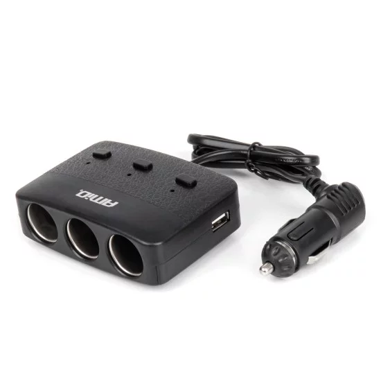 Amio - ΑΝΤΑΠΤΟΡΑΣ ΑΝΑΠΤΗΡΑ 12/24V 100W ΜΑΥΡΟΣ/3 ΘΕΣΕΙΣ/2xUSB-A /ΚΟΥΜΠΙ ON-OFF/ΕΝΔΕΙΞΗ LED/ΚΑΛΩΔΙΟ 70cm - 1 Τεμ. (04363/AM)
