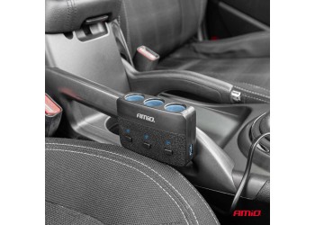 Amio - ΑΝΤΑΠΤΟΡΑΣ ΑΝΑΠΤΗΡΑ 12/24V 100W ΜΑΥΡΟΣ/3 ΘΕΣΕΙΣ/2xUSB-A /ΚΟΥΜΠΙ ON-OFF/ΕΝΔΕΙΞΗ LED/ΚΑΛΩΔΙΟ 70cm - 1 Τεμ. (04363/AM)