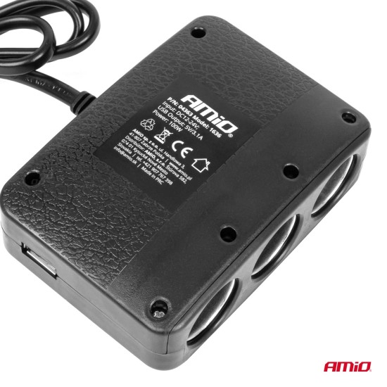 Amio - ΑΝΤΑΠΤΟΡΑΣ ΑΝΑΠΤΗΡΑ 12/24V 100W ΜΑΥΡΟΣ/3 ΘΕΣΕΙΣ/2xUSB-A /ΚΟΥΜΠΙ ON-OFF/ΕΝΔΕΙΞΗ LED/ΚΑΛΩΔΙΟ 70cm - 1 Τεμ. (04363/AM)