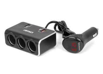 Amio - ΑΝΤΑΠΤΟΡΑΣ ΑΝΑΠΤΗΡΑ 12/24V 120W ΨΗΦΙΑΚΟΣ ΜΑΥΡΟΣ/3 ΘΕΣΕΙΣ/2xUSB-A QC 3.0 ΜΕ ΚΑΛΩΔΙΟ 80cm - 1 Τεμ. (04364/AM)