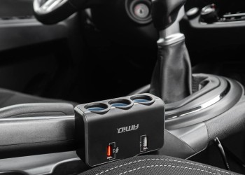 Amio - ΑΝΤΑΠΤΟΡΑΣ ΑΝΑΠΤΗΡΑ 12/24V 120W ΨΗΦΙΑΚΟΣ ΜΑΥΡΟΣ/3 ΘΕΣΕΙΣ/2xUSB-A QC 3.0 ΜΕ ΚΑΛΩΔΙΟ 80cm - 1 Τεμ. (04364/AM)