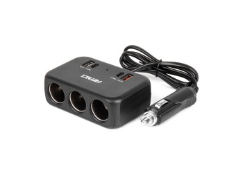 Amio - ΑΝΤΑΠΤΟΡΑΣ ΑΝΑΠΤΗΡΑ 12/24V 120W ΜΑΥΡΟΣ/3 ΘΕΣΕΙΣ/1xUSB-A+1xUSB-C QC 4.0 ΤΑΧΕΙΑΣ ΦΟΡΤΙΣΗΣ/ΚΑΛΩΔΙΟ 80cm - 1 Τεμ. (04365/AM)