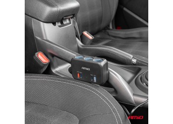 Amio - ΑΝΤΑΠΤΟΡΑΣ ΑΝΑΠΤΗΡΑ 12/24V 120W ΜΑΥΡΟΣ/3 ΘΕΣΕΙΣ/1xUSB-A+1xUSB-C QC 4.0 ΤΑΧΕΙΑΣ ΦΟΡΤΙΣΗΣ/ΚΑΛΩΔΙΟ 80cm - 1 Τεμ. (04365/AM)