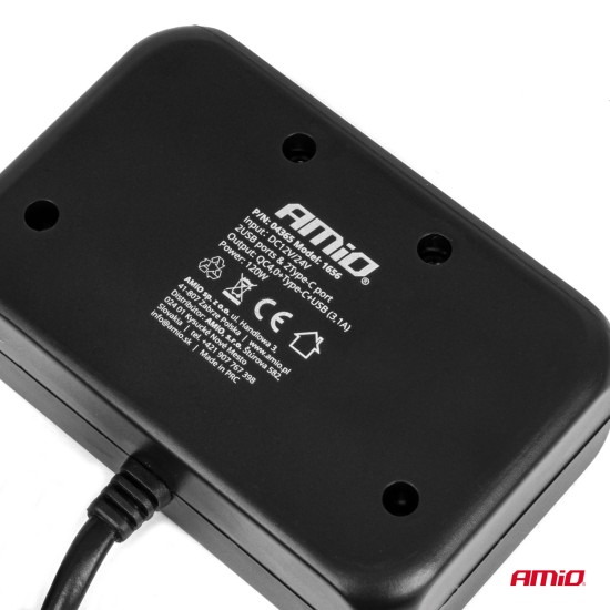 Amio - ΑΝΤΑΠΤΟΡΑΣ ΑΝΑΠΤΗΡΑ 12/24V 120W ΜΑΥΡΟΣ/3 ΘΕΣΕΙΣ/1xUSB-A+1xUSB-C QC 4.0 ΤΑΧΕΙΑΣ ΦΟΡΤΙΣΗΣ/ΚΑΛΩΔΙΟ 80cm - 1 Τεμ. (04365/AM)