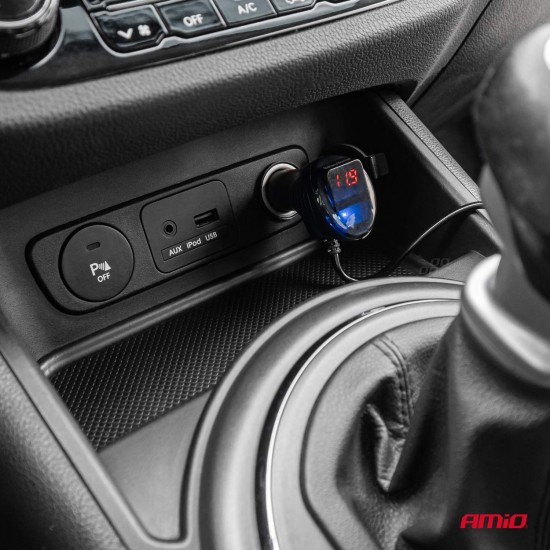 Amio - ΑΝΤΑΠΤΟΡΑΣ ΑΝΑΠΤΗΡΑ 12/24V 120W ΨΗΦΙΑΚΟΣ ΜΑΥΡΟΣ/3 ΘΕΣΕΙΣ/2xUSB-A + 1xUSB-C QC 4.0 ΜΕ ΚΑΛΩΔΙΟ 80cm - 1 Τεμ. (04366/AM)