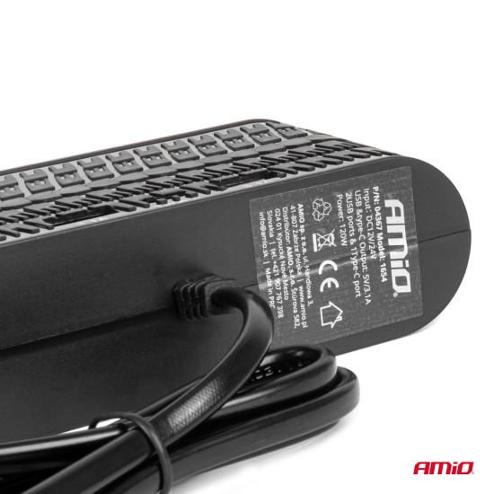 Amio - ΑΝΤΑΠΤΟΡΑΣ ΑΝΑΠΤΗΡΑ 12/24V 120W ΜΑΥΡΟΣ - 4 ΘΕΣΕΙΣ - 2xUSB-A + 1xUSB-C - ΚΑΛΩΔΙΟ 80cm - 1 Τεμ. (04367/AM)