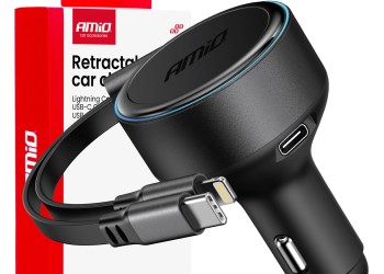 Amio - ΦΟΡΤΙΣΤΗΣ ΑΝΑΠΤΗΡΑ 12/24V ΜΕ 1ΘΥΡΑ USB-C 60W ΤΑΧΕΙΑΣ ΦΟΡΤΙΣΗΣ ΜΕ ΕΝΣΩΜΑΤΩΜΕΝΟ ΚΑΛΩΔΙΟ USB C+APPLE LIGHTING - 1 Τεμ. (04370/AM)
